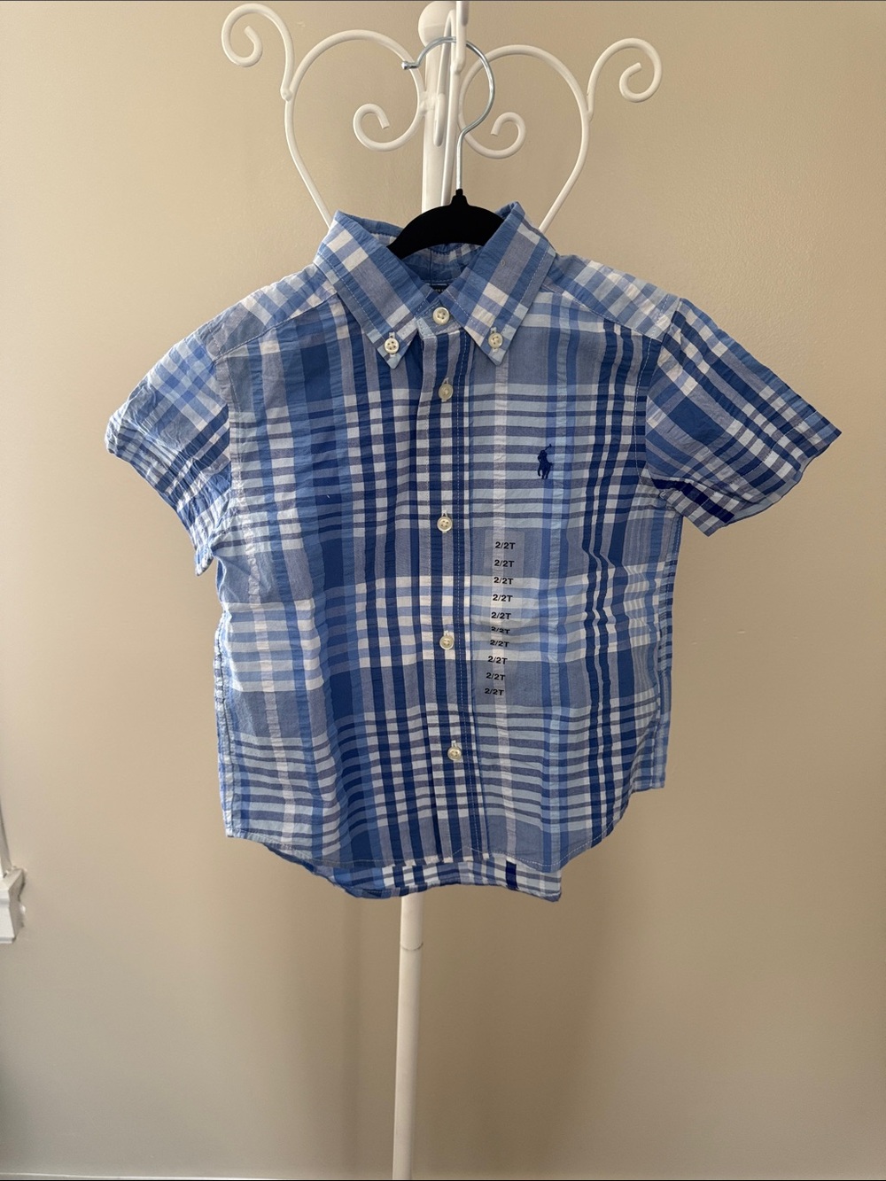 Polo by Ralph Lauren Blue & White Plaid Short-Sleeve Button-Down Shirt